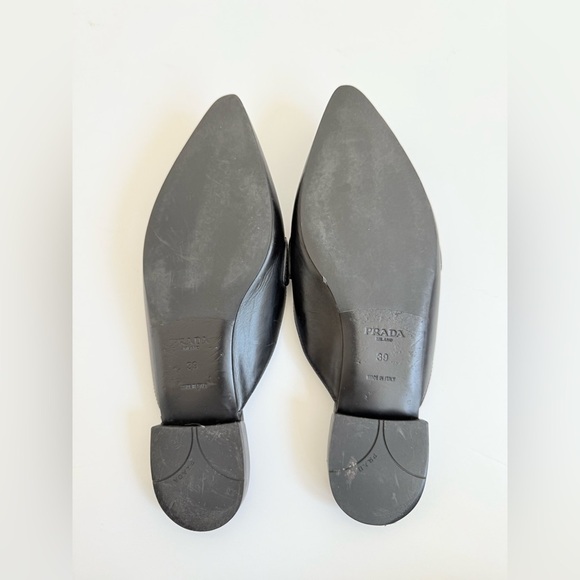 Prada Black leather triangle logo slip on slide loafer mules EU 39 - Picture 7 of 11